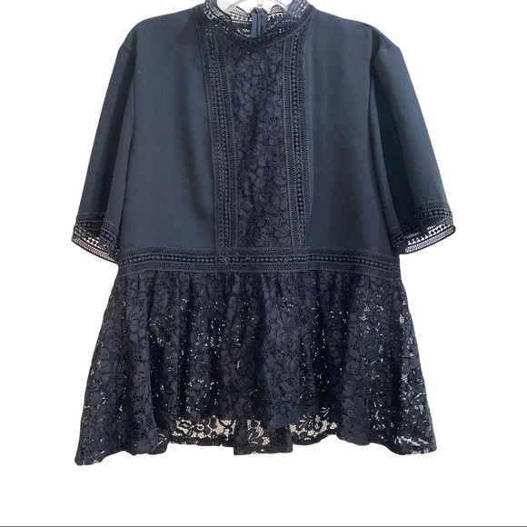 Zara Tops - Zara Woman lace semi sheer peplum high neck shirt size medium